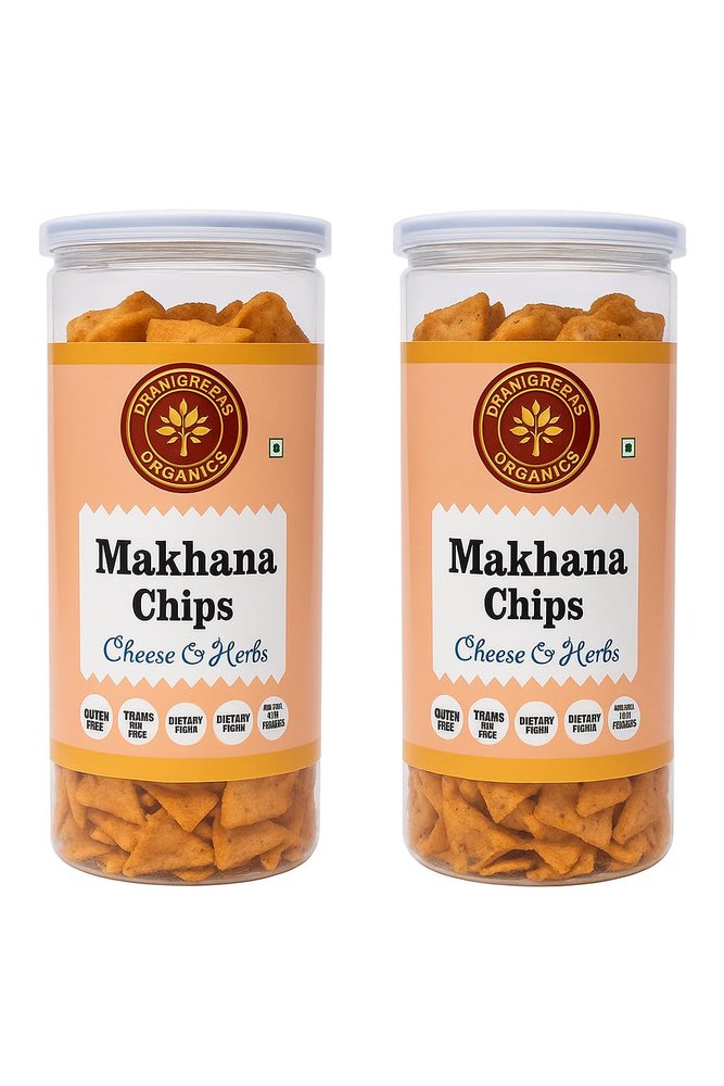 Dhanigreens Organics Crunchy Makhana Chips Cheese & Herbs Flavour Healthy Snacks 150gm (Pack of 2)| Gluten Free, Baked, Munchies, Dietary Fiber, Transfat Free | Rich in Nutrients | Protein Snack