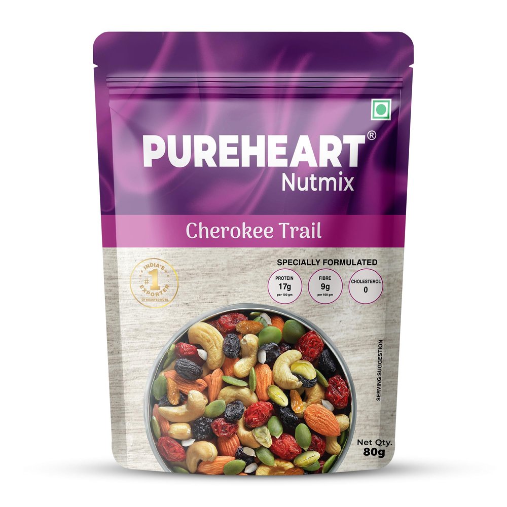 Pureheart Premium Trail Mix | An Eclectic Mix of 8 Healthy Superfoods Nuts- Cashews, Almonds, Pistachio | Dry Fruits - Cranberries, Raisins | Seeds - Pumpkin, Sunflower | Reusable Jar (80gm)