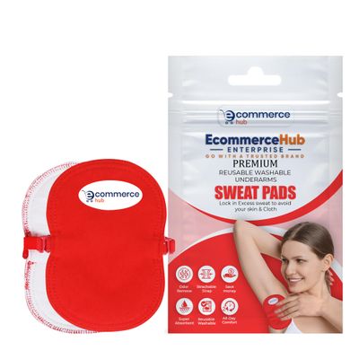 EcommerceHub Premium Reusable Washable Underarms Sweat Pads, Under Arm Sweat Protectors, Breathable Absorbent Sweat Pads,1Pair (Red)