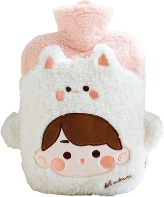 Mayatra's Hot Water Bottle with Plush Cover 1000ML Rubber Heating Bag for Pain Relief, Belly Cramps, Winter Warmth, Foot Warmer & Bed Use Reusable Hot Water Bottle (White)
