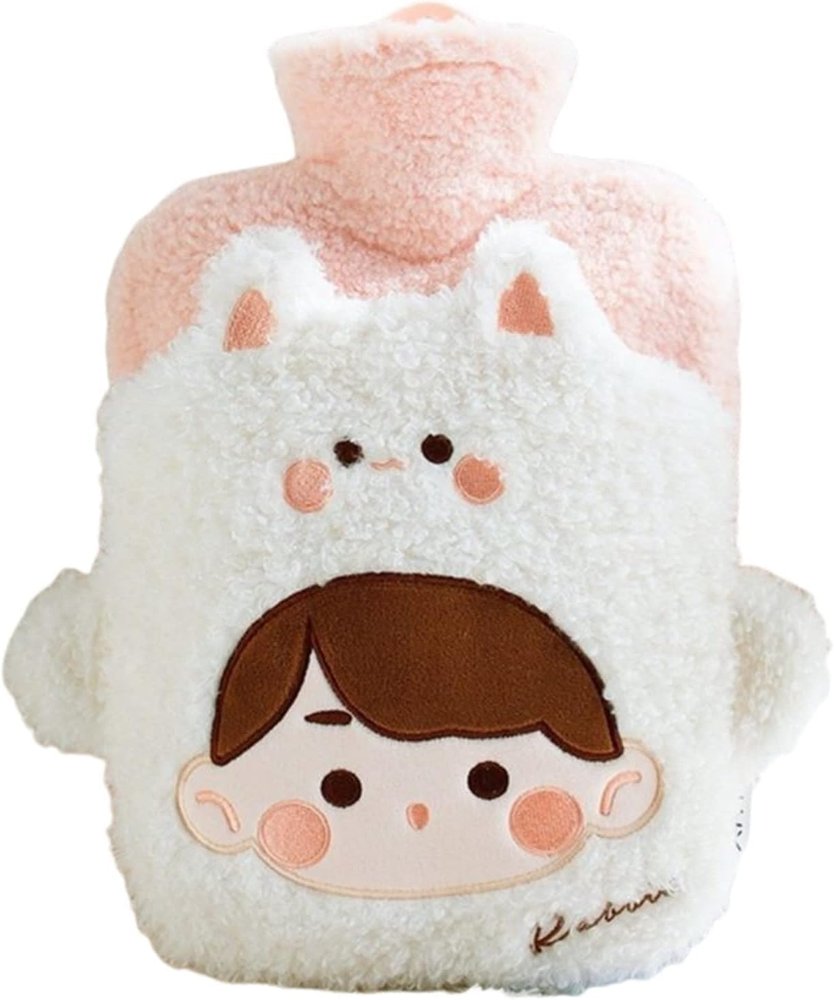 Mayatra's Hot Water Bottle with Plush Cover 1000ML Rubber Heating Bag for Pain Relief, Belly Cramps, Winter Warmth, Foot Warmer & Bed Use Reusable Hot Water Bottle (White)