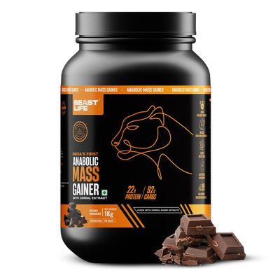 Beast Life High Protein Mass/Weight Gainer | 1 KG | Belgian Chocolate | NABL LAB Tested | For Muscle Gain & Fast Growth | Cereal-Based Formula, No Maltodextrin | India's #1 Cereal Based Bulk Gainer