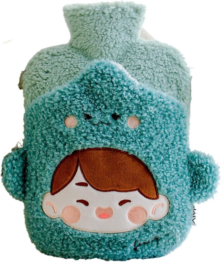 Mayatra's Hot Water Bottle with Plush Cover for Pain Relief Heating Bag,Bottle, Heating Pad,Feet Bed Warmer Cold Winter, Hot Water Bottle & Rubber Bottle- 1000 ML (Multicolor) (Green)