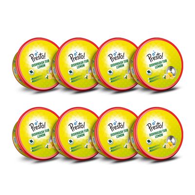 Amazon Brand - Presto! Dishwash Tub | 700 Gram X Pack of 8 | Removes Tough Grease | Odour-Free Freshness | Gentle On Hands