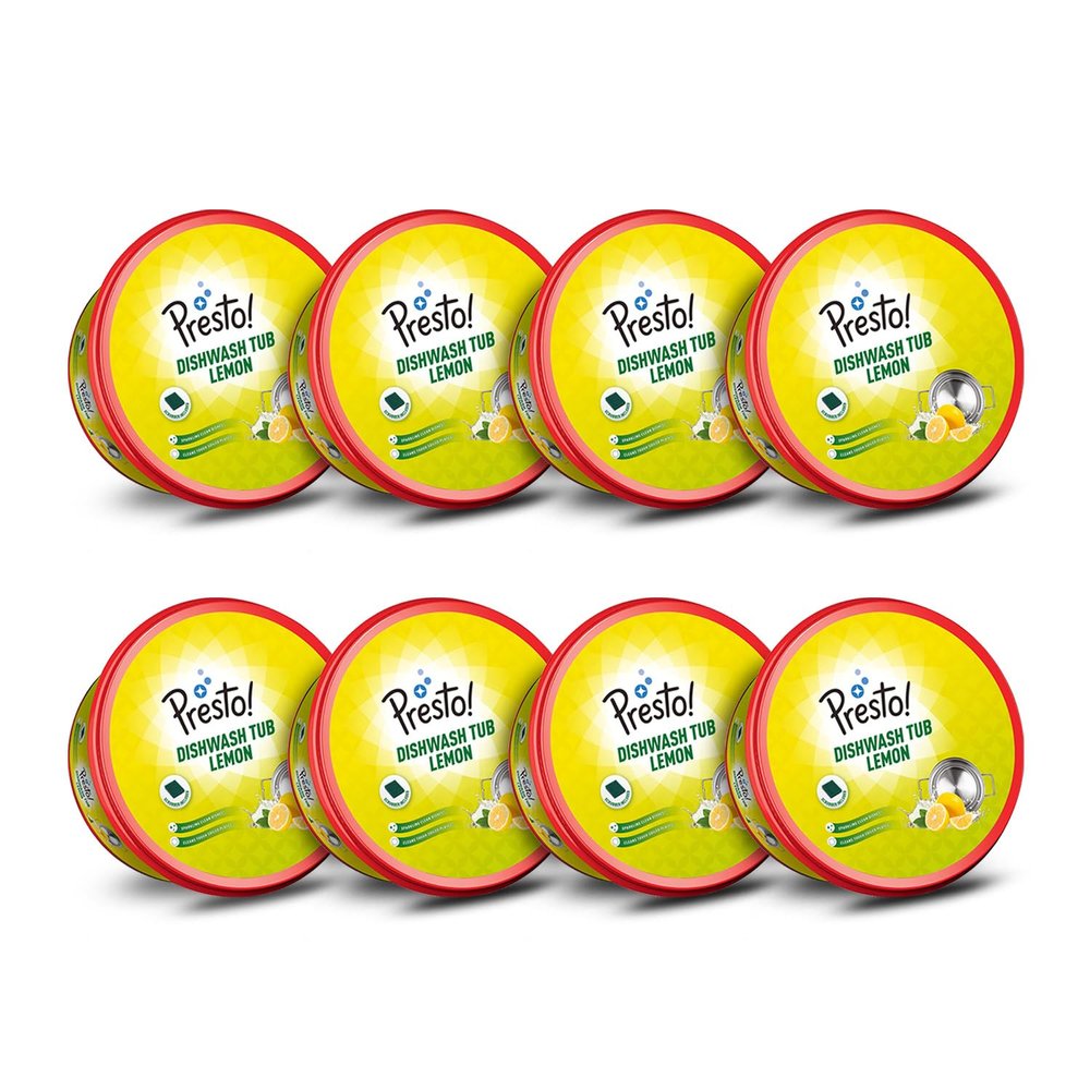Amazon Brand - Presto! Dishwash Tub | 700 Gram X Pack of 8 | Removes Tough Grease | Odour-Free Freshness | Gentle On Hands