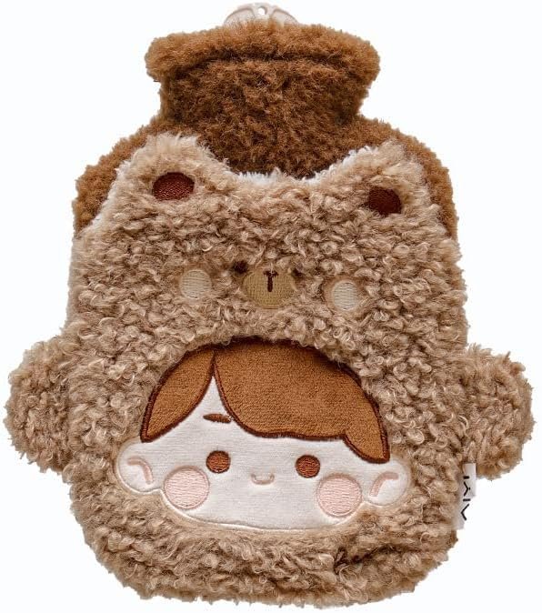 Mayatra's Hot Water Bottle with Plush Cover 1000ML Rubber Heating Bag for Pain Relief, Belly Cramps, Winter Warmth, Foot Warmer & Bed Use Reusable Hot Water Bottle (Brown)