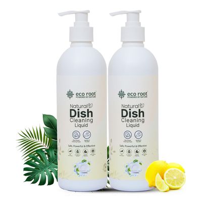 ECOROOT Natural Dish Cleaning Liquid Plant-Based Ingredients for Dishwashing Liquid, Baby Safe, Skin Safe, Pet Safe, Eco-Friendly, Non-Toxic, Utensil Cleaner Liquid (500 ml (Pack of 2)