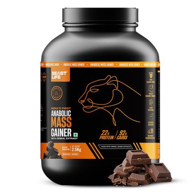 Beast Life High Protein Mass/Weight Gainer | 2.5 KG | Belgian Chocolate | NABL LAB Tested | For Muscle Gain & Fast Growth | Cereal-Based Formula, No Maltodextrin | India's #1 Cereal Based Bulk Gainer