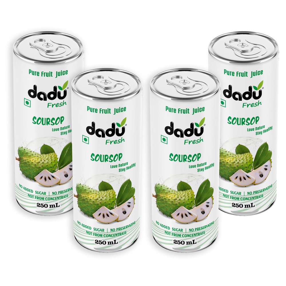 Dadu Fresh Soursop Juice  Pure Fruit Healthy Beverage, No Added Sugar, All-Natural Drink Packed with Antioxidants and Vitamin C  Supports Immunity and Wellness | 250 ML Can | (Pack of 4) (Pack of 4, Soursop Juice)