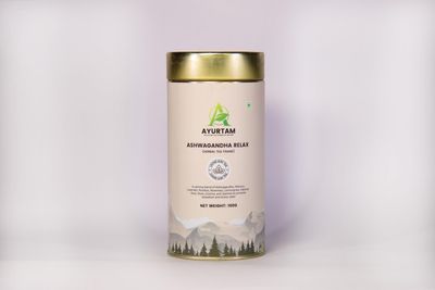 AYURTAM Ashwagandha Herbal Tisane Loose Leaf Infusion Caffeine-Free, Natural Herbs, Daily Wellness Support, Balanced Aroma 100 g FSSAI Certified