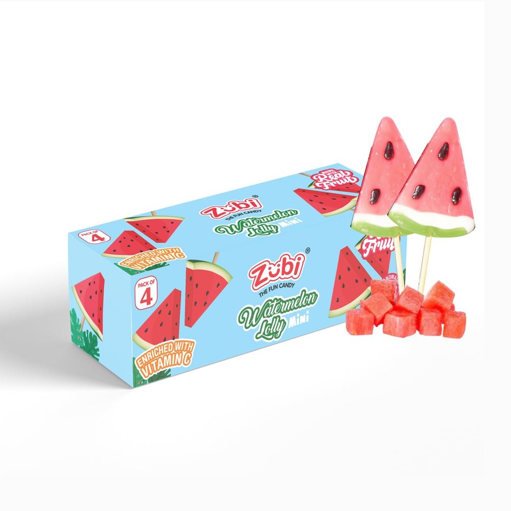 ZUBI THE FUN CANDY Watermelon Mini Lolly | Enriched with Vitamin C | Handmade Lollies made with Real fruit Extract | Watermelon Flavor (8 Lollipops)