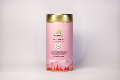 Ayurtam Meta Boost Herbal Black Tea Loose Leaf Infusion Black Tea with Ayurvedic Herbs, Daily Use Blend, Bold Flavour, Natural Ingredients 100 g FSSAI Certified