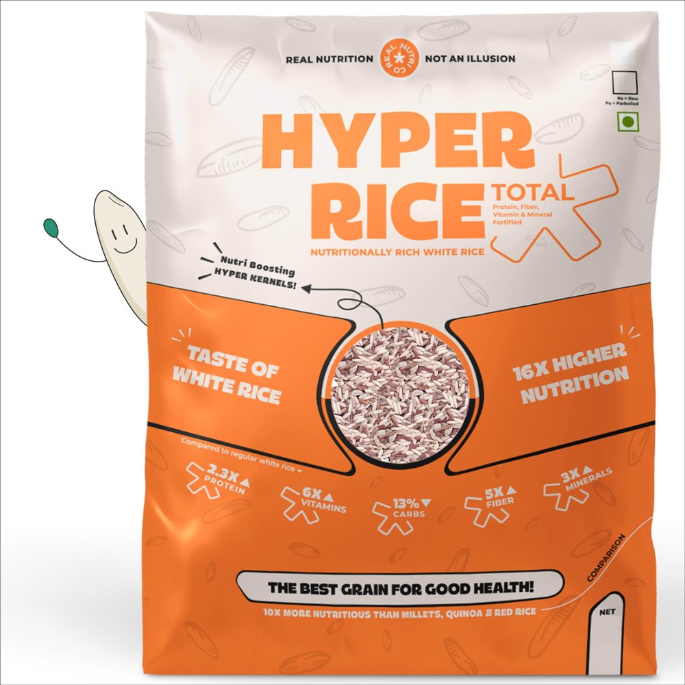 RealNutriCo Hyper Rice, 2X High Protein Rice 950gm | Low Carb High Dietary Fiber White Rice | For Whole Family | Better Portion Control | Non GMO | 14X Nutrition Boost