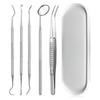 HANNEA 5Pcs Teeth Cleaning Tools Dental Kit with Storage Box Stainless Steel Teeth Hygiene Set with Dental Mirror Dental Tartar Scraper Dental Probe for Plaque Tartar Removal for Personal & Pets Use view 1
