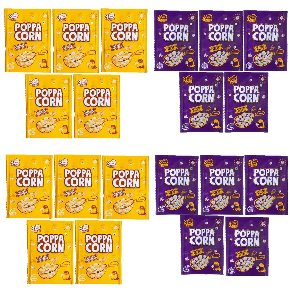 POPPACORN Instant Popcorn 35gx10 Pouches Golden Buttery & 35gx10 Pouches Natural Salty, 700gm Pack of 20