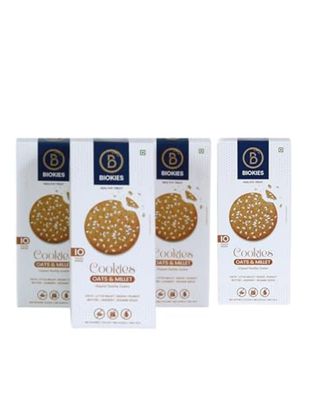 BIOKIES Oats & Millets Cookies Healthy & Nutritious Digestive Biscuits | High Fiber, Protein-Rich, No Maida, Guilt-Free Snacks for Kids & Adults | Ideal Tea-Time Healthy Cookies (Pack of 4)