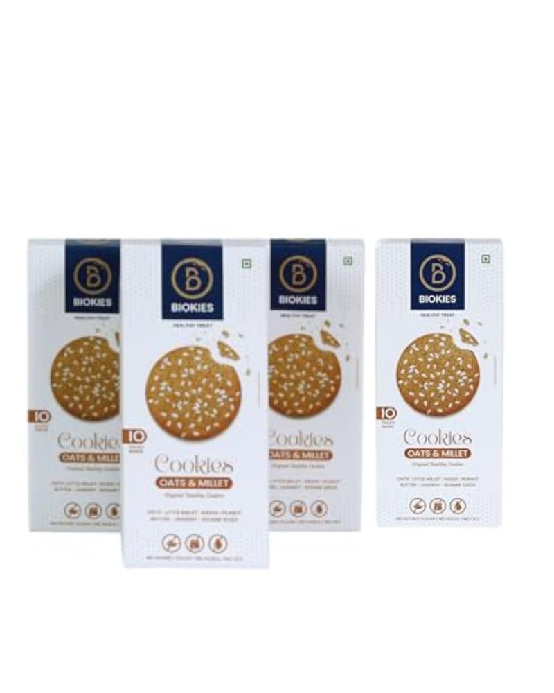 BIOKIES Oats & Millets Cookies  Healthy & Nutritious Digestive Biscuits | High Fiber, Protein-Rich, No Maida, Guilt-Free Snacks for Kids & Adults | Ideal Tea-Time Healthy Cookies (Pack of 4)