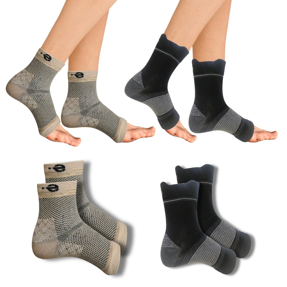 Compression Socks | Bamboo Cotton | Open Toe| Women & Men | Nano Compression Socks for Neuropathy | Arch Support | Ankle & Foot Swelling | Beige, Black | Pack of 2