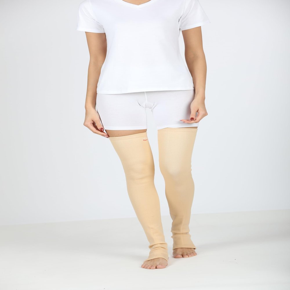 Crafts Care Compression Stockings (Above Knee), Open Toe Thigh High, Swelling Relief (MEDIUM (17.2-19.6)INCH)