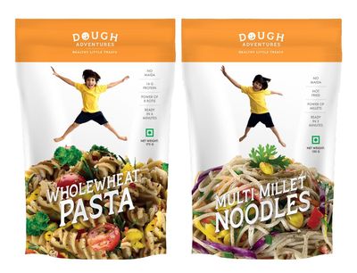 Dough Adventures Whole Wheat Pasta (175g) & Masala Millet Noodles (150g) Combo | High-Protein, No Maida, No Palm Oil | Made with Millets & Whole Wheat | Quick-Cooking (6 Mins), Easy to Digest (Pack of 1)