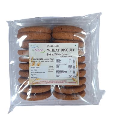 Handmade Wheat Biscuits, Healthy Cookies | Premium Handmade Cookies | No Maida, Crunchy Texture | Wheat Cookies Biscuits | 250 gm each (pack of 2)
