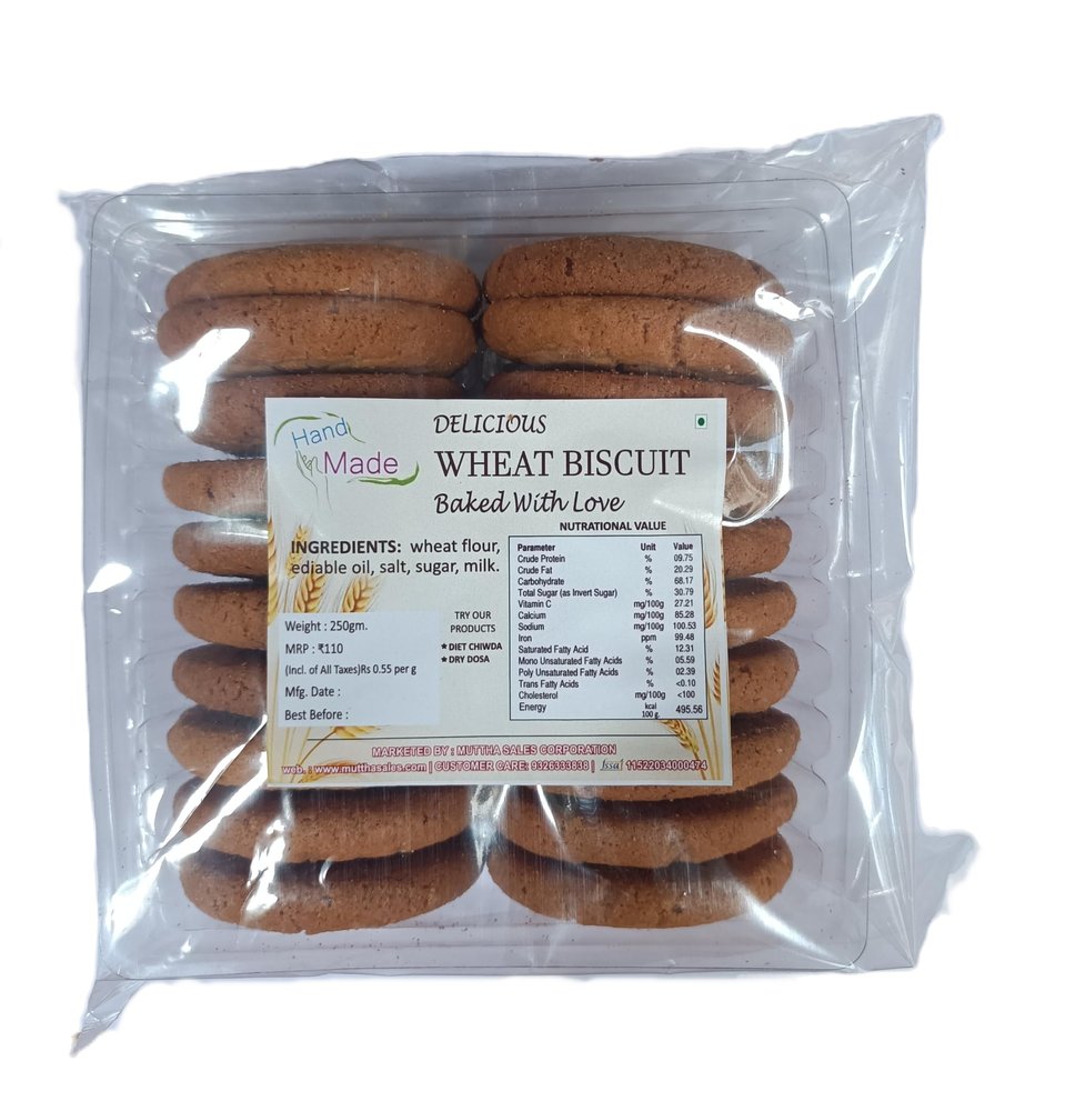 Handmade Wheat Biscuits, Healthy Cookies | Premium Handmade Cookies | No Maida, Crunchy Texture | Wheat Cookies Biscuits | 250 gm each (pack of 2)