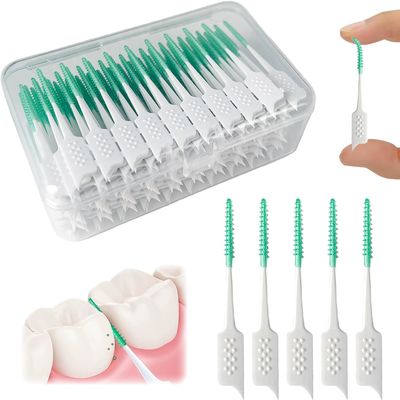 FITVERT 100 Pcs Silicone Interdental Brushes, Braces Brush, Corrective interdental Brush Tooth Floss Sticks, Portable Oral Care Cleaning Tool for Teeth & Gum Health
