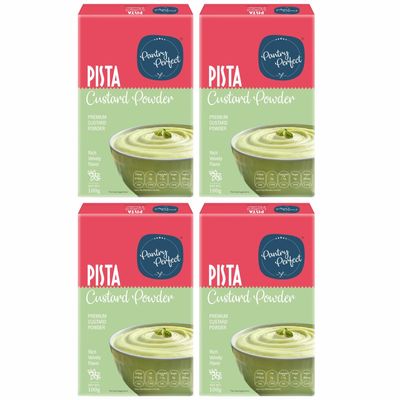 Pantry Perfect Pista Custard Powder - Pack of 4 (Each 100g) I Makes Smooth & Creamy Custard I Ready to Mix I Use for Desserts, Pudding, Fruit Salad