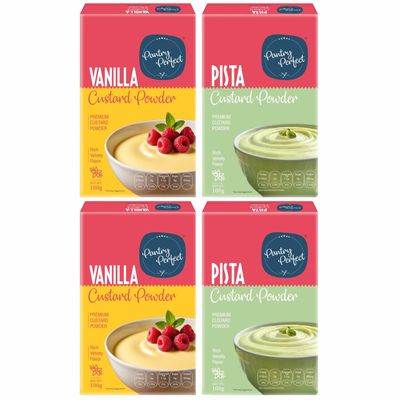 Pantry Perfect Vanilla & Pista Custard Powder - Pack of 4 (Each 100g) I Makes Smooth & Creamy Custard I Ready to Mix I Use for Desserts, Pudding, Fruit Salad
