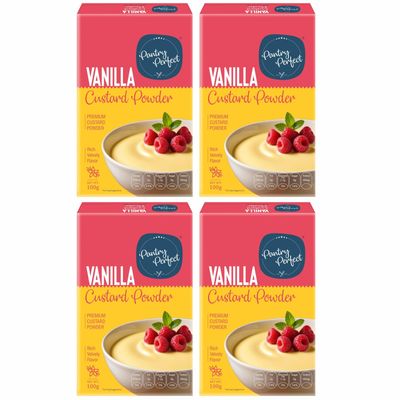 Pantry Perfect Vanilla Custard Powder - Pack of 4 (Each 100g) I Makes Smooth & Creamy Custard I Ready to Mix I Use for Desserts, Pudding, Fruit Salad