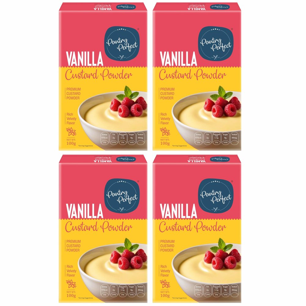 Pantry Perfect Vanilla Custard Powder - Pack of 4 (Each 100g) I Makes Smooth & Creamy Custard I Ready to Mix I Use for Desserts, Pudding, Fruit Salad
