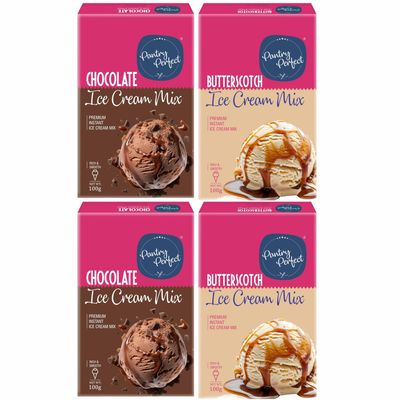 Pantry Perfect Chocolate & Butterscotch Ice Cream Mix - Pack of 4 (Each 100g) I Quick, Easy and Delicious Summer Treat Ready Mix, No Preservatives, No Hassle I Rich & Smooth I Easy to Prepare