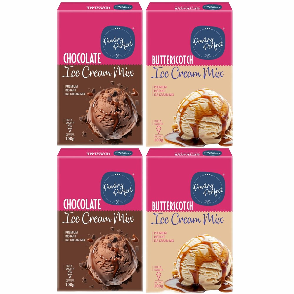 Pantry Perfect Chocolate & Butterscotch Ice Cream Mix - Pack of 4 (Each 100g) I Quick, Easy and Delicious Summer Treat Ready Mix, No Preservatives, No Hassle I Rich & Smooth I Easy to Prepare