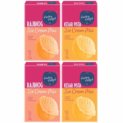 Pantry Perfect Rajbhog & Kesar Pista Ice Cream Mix - Pack of 4 (Each 100g) I Quick, Easy and Delicious Summer Treat Ready Mix, No Preservatives, No Hassle I Rich & Smooth I Easy to Prepare