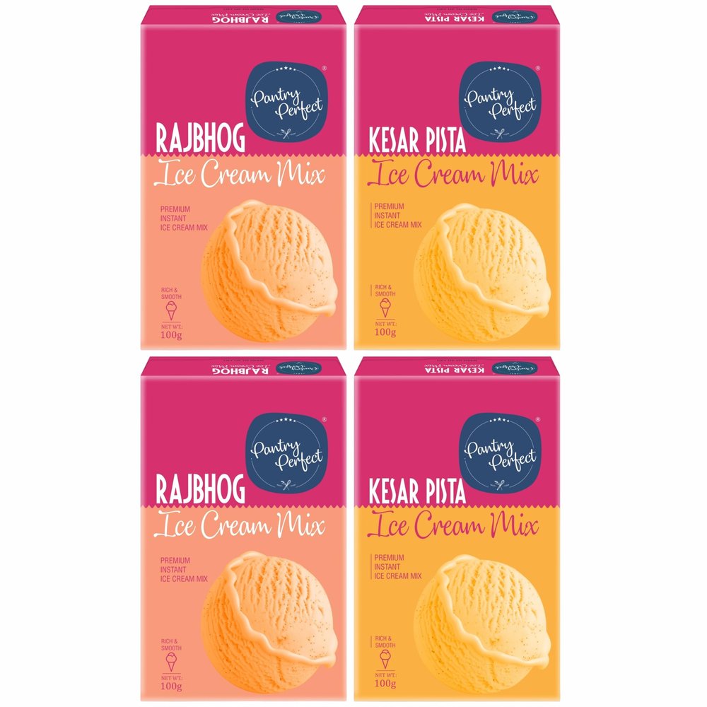 Pantry Perfect Rajbhog & Kesar Pista Ice Cream Mix - Pack of 4 (Each 100g) I Quick, Easy and Delicious Summer Treat Ready Mix, No Preservatives, No Hassle I Rich & Smooth I Easy to Prepare