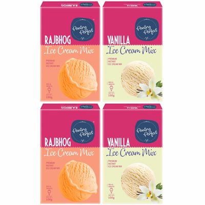 Pantry Perfect Rajbhog & Vanilla Ice Cream Mix - Pack of 4 (Each 100g) I Quick, Easy and Delicious Summer Treat Ready Mix, No Preservatives, No Hassle I Rich & Smooth I Easy to Prepare