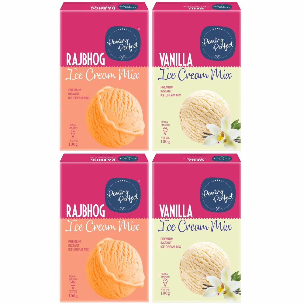 Pantry Perfect Rajbhog & Vanilla Ice Cream Mix - Pack of 4 (Each 100g) I Quick, Easy and Delicious Summer Treat Ready Mix, No Preservatives, No Hassle I Rich & Smooth I Easy to Prepare