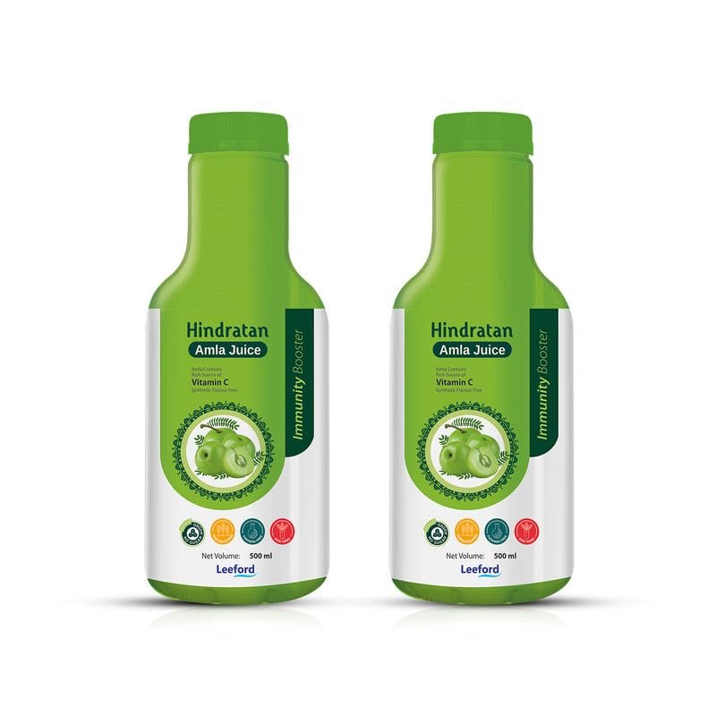 Hindratan Organic Amla Juice - Pack of 2 (500ml Each) | 100% Pure Ayurvedic, Rich in Vitamin C, Paraben-Free, High Fiber for Immunity, Digestion & Healthy Skin