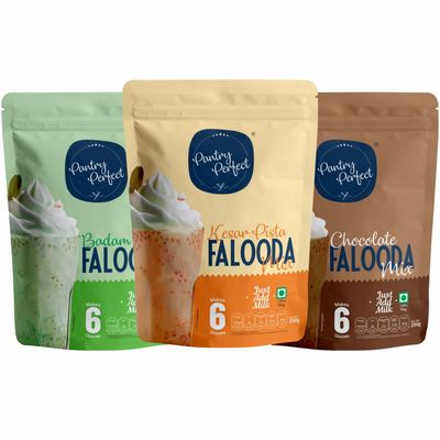 Pantry Perfect Badam Pista, Kesar Pista & Chocolate Falooda Mix - Pack of 3 (Each 200g) I Premium I Instant Falooda Mix | Rich, Smooth & Creamy Texture | Delicious & Refreshing Taste | Ready to Eat