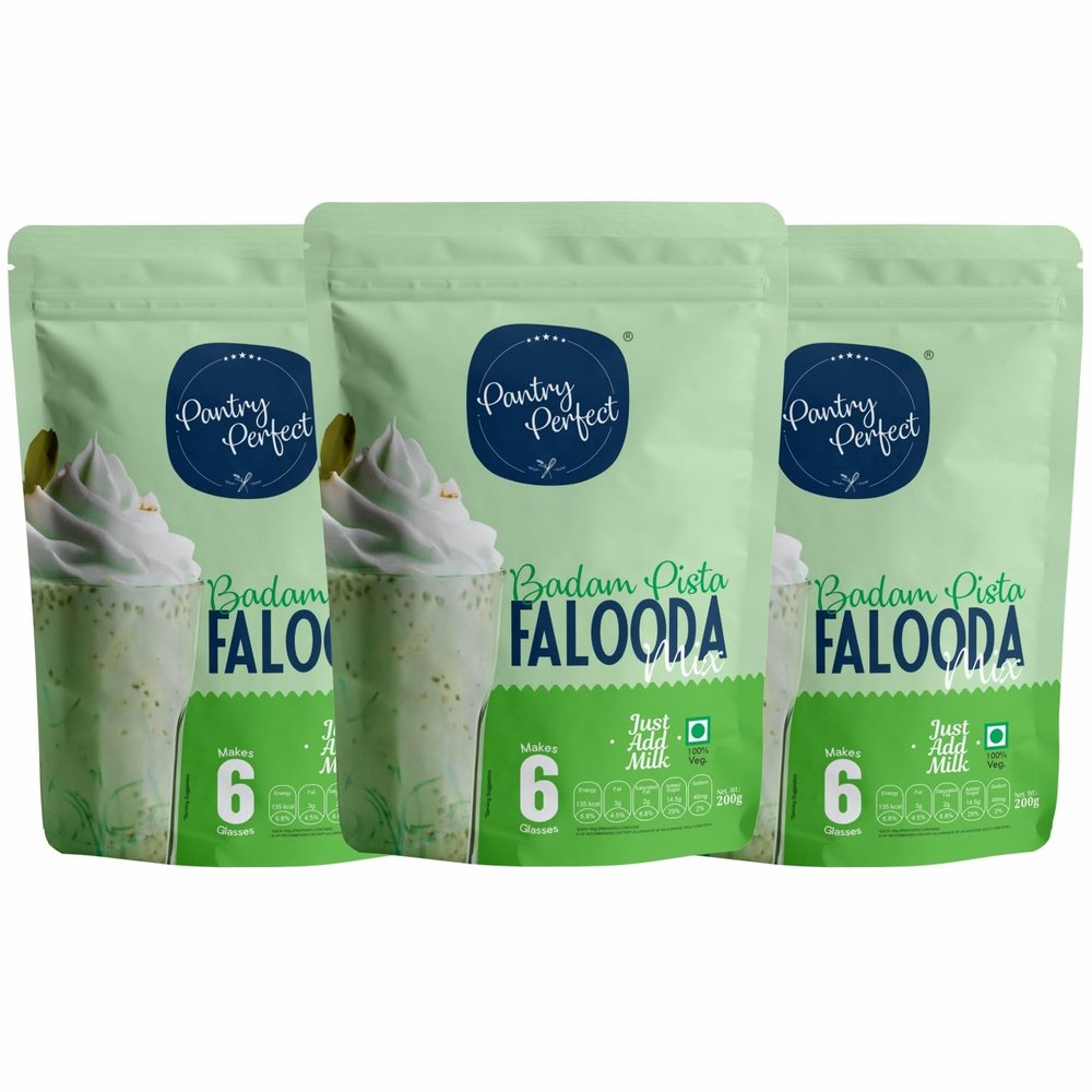 Pantry Perfect Badam Pista Falooda Mix - Pack of 3 (Each 200g) I Premium I Instant Falooda Mix | Rich, Smooth & Creamy Texture | Delicious & Refreshing Taste | Ready to Eat