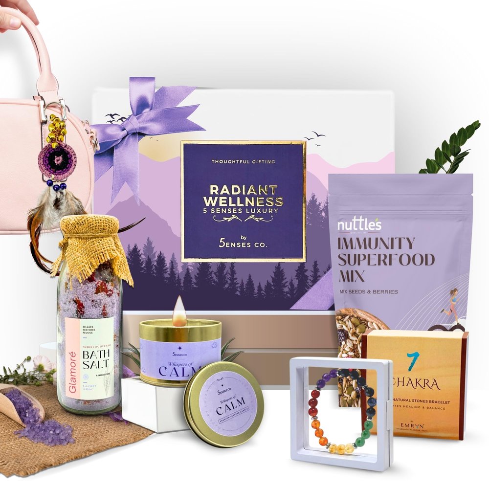 5 Senses Co. Luxury Wellness Gift Set for Women | Birthday Gift For Wife, Girlfriend, Mom, Sister | Personal Care, Healing, Relaxation, Spa & Get Well Soon Gifts Hamper For Pregnancy | Expecting Moms | Baby Shower | Valentines Day Gift