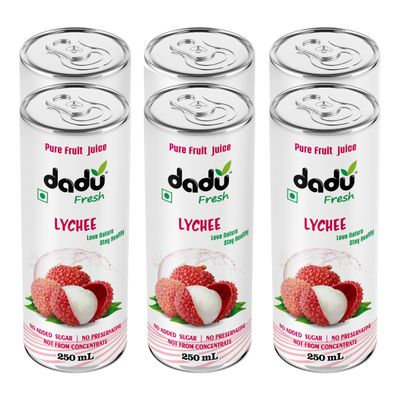 Dadu Fresh Lychee Juice | Naturally Sweet & Refreshing Drink Rich in Vitamin C & Antioxidants | Supports Hydration, Immune Health & Skin Radiance | No Added Sugar - 250 ML (Pack of 6)
