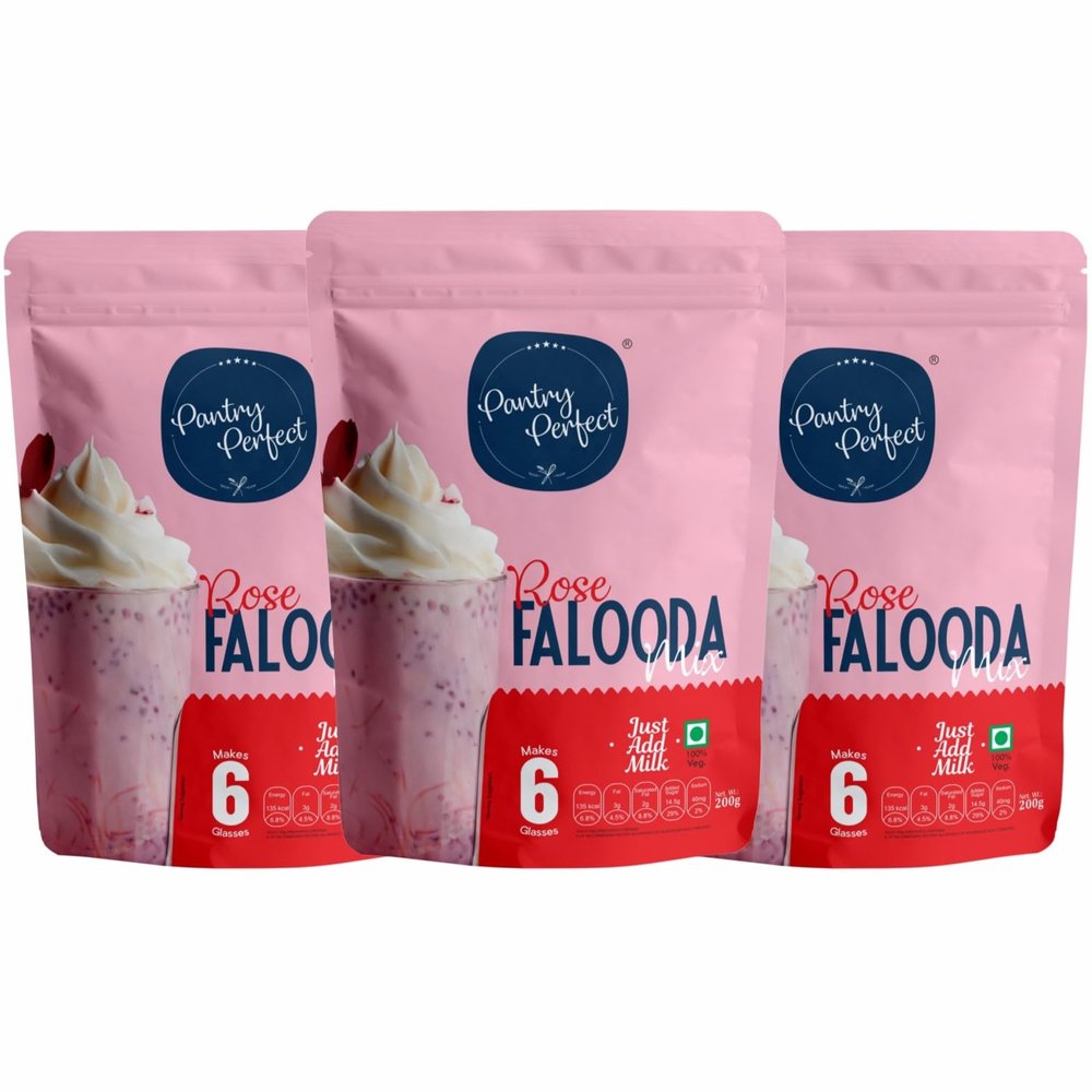 Pantry Perfect Rose Falooda Mix - Pack of 3 (Each 200g) I Premium I Instant Falooda Mix | Rich, Smooth & Creamy Texture | Delicious & Refreshing Taste | Ready to Eat