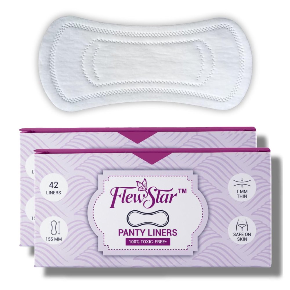 Flewstar Panty Liners for Women - 42 Pads Liners | Curvy Design For Extra Comfort | Cottony Soft Pantyliners Pad with Antimicrobial Properties | Keeps You Dry & Fresh All Day Long (Pack of 2, 42 count)