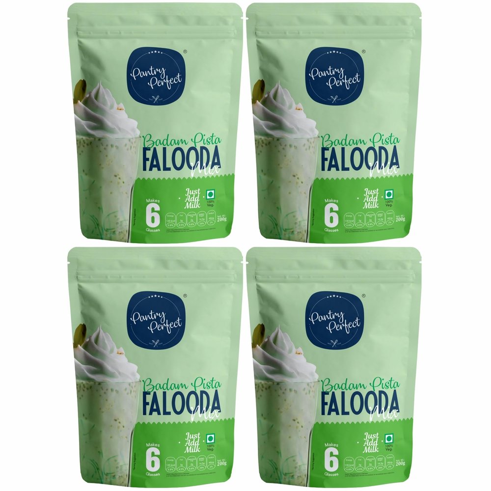 Pantry Perfect Badam Pista Falooda Mix - Pack of 4 (Each 200g) I Premium I Instant Falooda Mix | Rich, Smooth & Creamy Texture | Delicious & Refreshing Taste | Ready to Eat