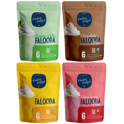 Pantry Perfect Badam Pista, Chocolate, Mango & Strawberry Falooda Mix - Pack of 4 (Each 200g) I Premium I Instant Falooda Mix | Rich, Smooth & Creamy Texture | Delicious & Refreshing Taste | Ready to Eat