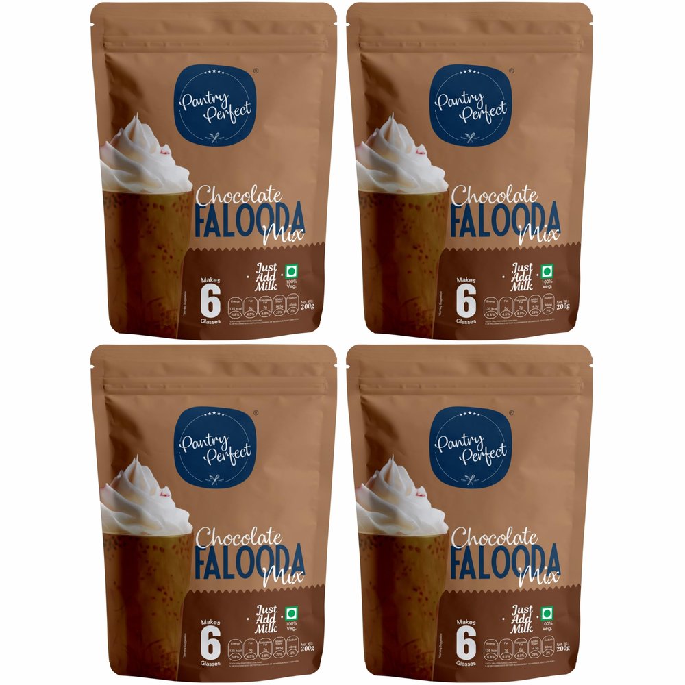 Pantry Perfect Chocolate Falooda Mix - Pack of 4 (Each 200g) I Premium I Instant Falooda Mix | Rich, Smooth & Creamy Texture | Delicious & Refreshing Taste | Ready to Eat