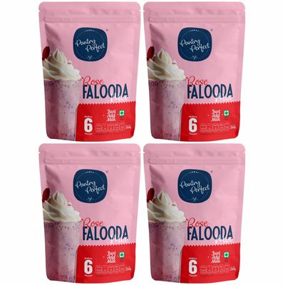 Pantry Perfect Rose Falooda Mix - Pack of 4 (Each 200g) I Premium I Instant Falooda Mix | Rich, Smooth & Creamy Texture | Delicious & Refreshing Taste | Ready to Eat
