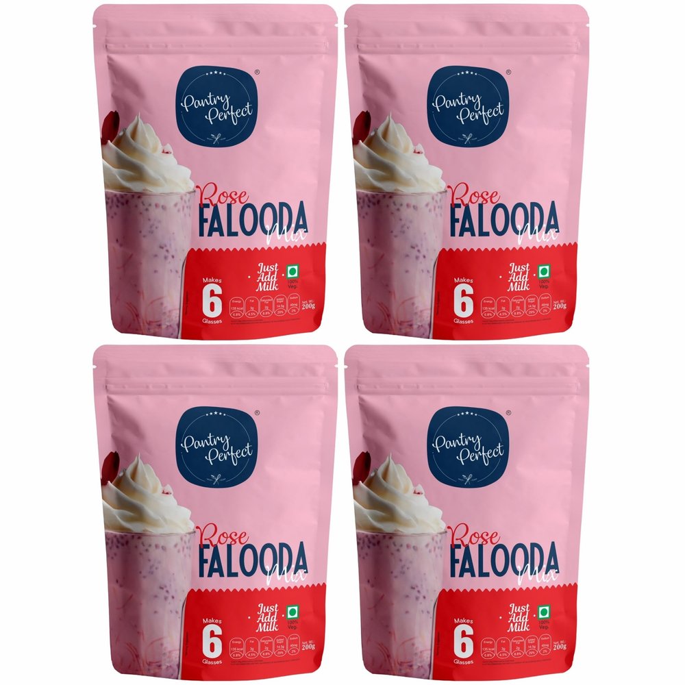 Pantry Perfect Rose Falooda Mix - Pack of 4 (Each 200g) I Premium I Instant Falooda Mix | Rich, Smooth & Creamy Texture | Delicious & Refreshing Taste | Ready to Eat