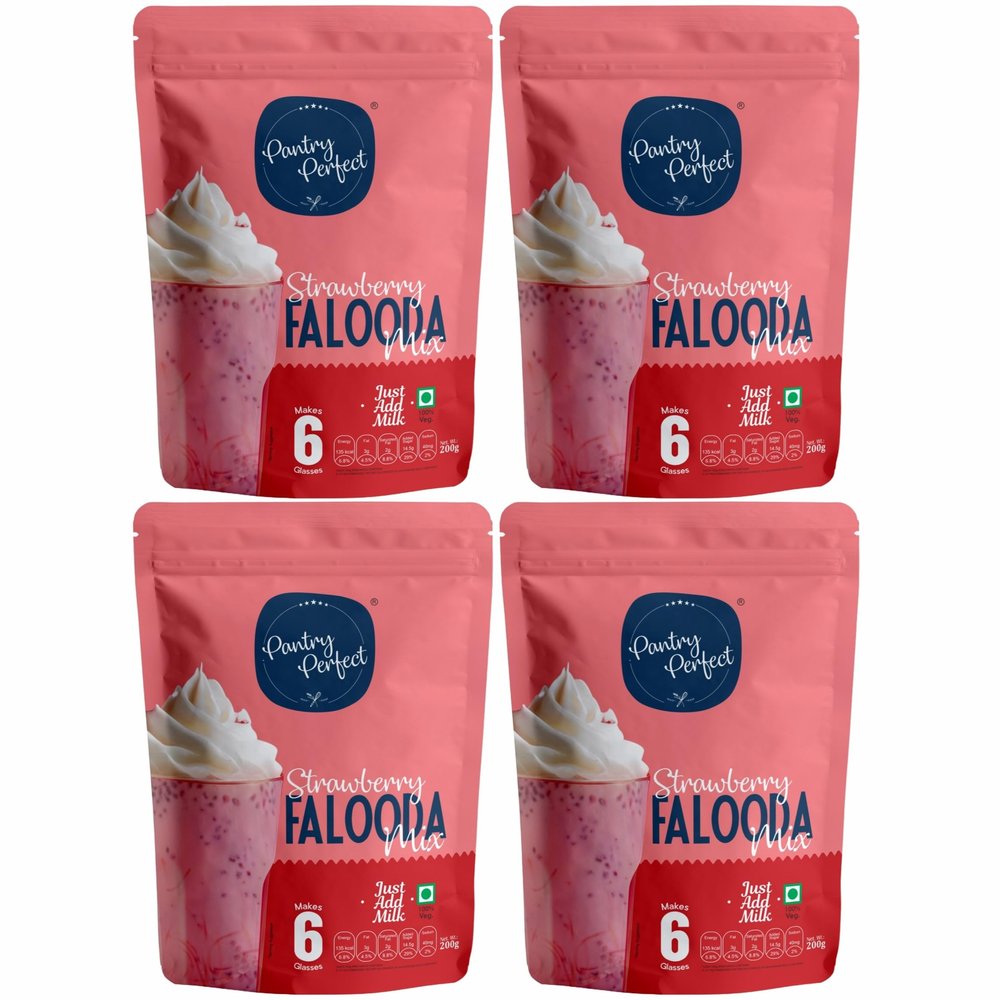 Pantry Perfect Strawberry Falooda Mix - Pack of 4 (Each 200g) I Premium I Instant Falooda Mix | Rich, Smooth & Creamy Texture | Delicious & Refreshing Taste | Ready to Eat